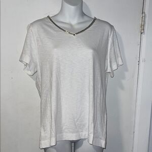 CHICO’S Alabaster Beaded V Neck Short Sleeve Top-1/Medium NWT!